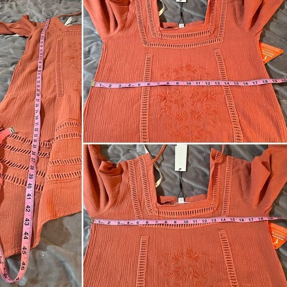 Modcloth Frock & Frill Elegant Wanderer Cotton Midi Dress Embroidered Coral 8 - Picture 13 of 13